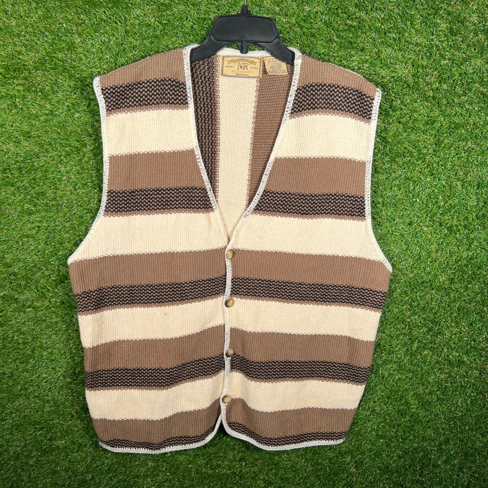 Vintage New River Co Striped Sweater Vest Mens Large Brown Ramie Cotton 90s